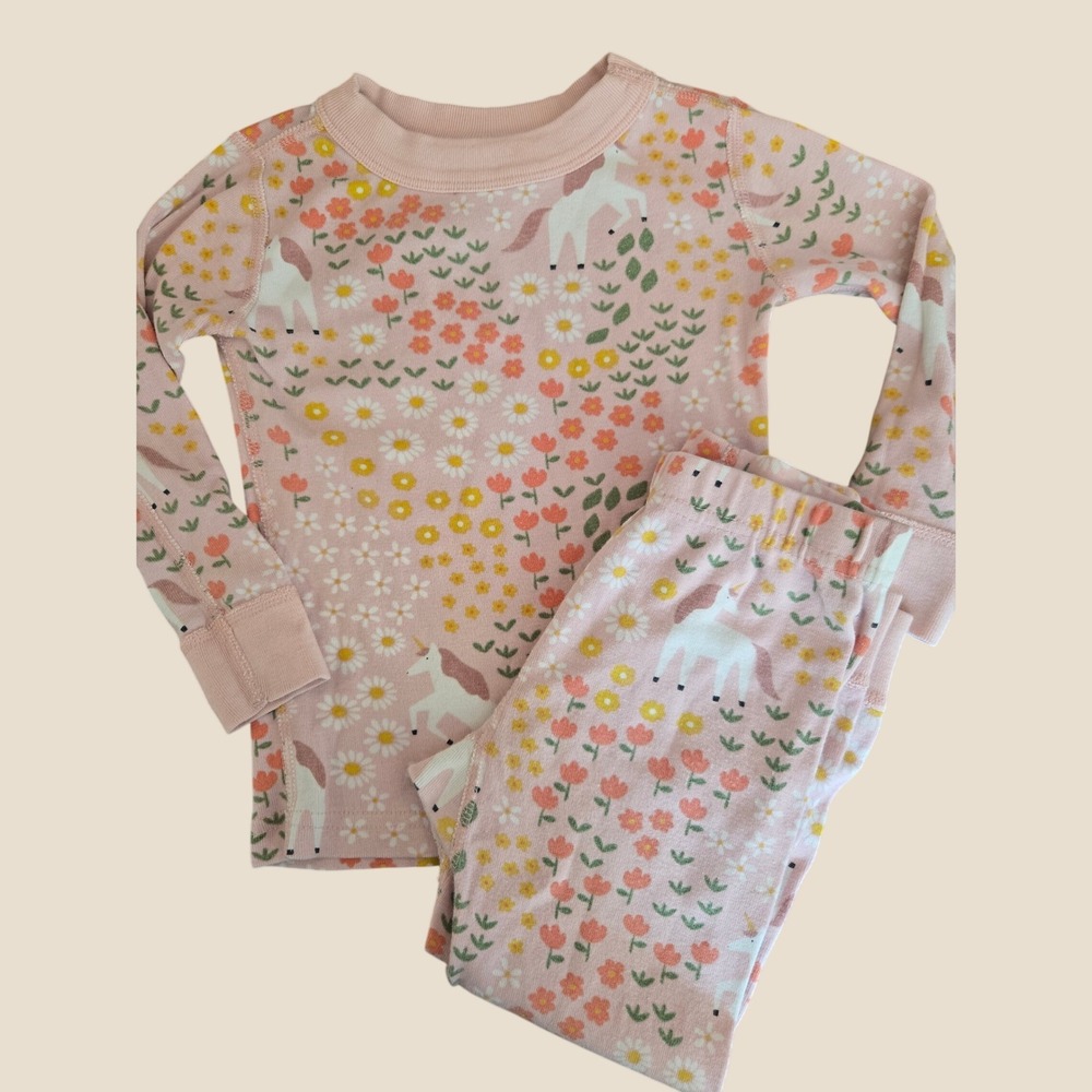 Hanna Andersson Pink Unicorn Floral Organic Cotton Pajama Set Kids 3T 90cm